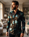 Herren 3D-Hemd mit Blumenmuster – Stretch-Slim-Fit Urban Hemd mit Revers