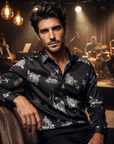 Herren 3D-Hemd mit Blumenmuster – Stretch-Slim-Fit Urban Hemd mit Revers