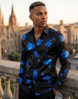 Herren 3D-Hemd mit Blumenmuster – Stretch-Slim-Fit Urban Hemd mit Revers