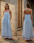 Women's Sleeveless Striped Maxi Dress – High Waist Slip Style