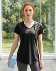Women's Loose Fit Hooded Quick-Dry Sports T-Shirt - Short Sleeve Active Top