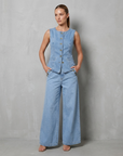 Women's Denim Sleeveless Top & Wide-Leg Pants 2-Piece Set