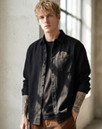 Men's Long Sleeve Cotton Blend Shirt - Loose Fit Retro Casual Lapel Top