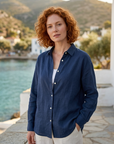 Women's 100% Linen Shirt – Long Sleeve Polo Collar Button-Down