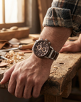 Multi-Function Chronograph Wooden Men’s Watch – 50mm Large Dial Quartz Analog-Digital Water-Resistant Wood Strap Timepiece
