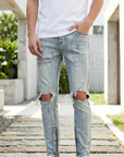 Men's Light Blue Distressed Skinny Jeans – Ripped Slim Fit Denim