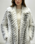 Women's Gradient Faux Mink Fur Coat - Long Herringbone Style