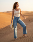 Women's High-Waist Straight Leg Cropped Jeans – Washed Denim