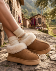 Women's Genuine Wool Snow Boots – Cowhide Slip-On with Thick EVA Sole