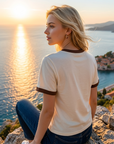 Women's Cotton Color-Block T-Shirt – Short Sleeve Round Neck Top