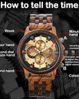 Men's Natural Sandalwood Quartz Watch – Large Dial Chronograph, Minimalist Wooden Design