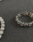 Men's Rock Diamond Bracelet – 18K Gold/Silver Plated Alloy Cuff, Geometric Facets, 5-Stone Cluster, Adjustable