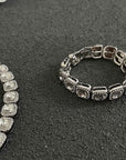 Men's Rock Diamond Bracelet – 18K Gold/Silver Plated Alloy Cuff, Geometric Facets, 5-Stone Cluster, Adjustable