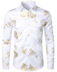 Herren 3D-Hemd mit Blumenmuster – Stretch-Slim-Fit Urban Hemd mit Revers