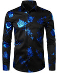 Herren 3D-Hemd mit Blumenmuster – Stretch-Slim-Fit Urban Hemd mit Revers