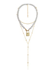 Women's Gold-Plated Pearl Necklace – Lock Pendant Multi-Layer Cross Chain
