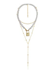 Women's Gold-Plated Pearl Necklace – Lock Pendant Multi-Layer Cross Chain