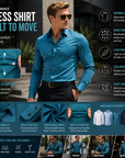 Men's Wrinkle-Free 4-Way Stretch Business Casual Long Sleeve Shirt