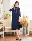 Women's Polyester Three-Quarter Sleeve Dress - Elegant Commute Zipper Dress