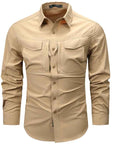 Men's Workwear Utility Shirt – 96% Polyester Long Sleeve, Lapel, 4 Flap Pockets, Loose Fit, M–4XL, 6 Colors