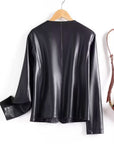 Damenjacke aus 100 % echtem Schaffleder – schmale Passform, kurzer Rundhalsmantel im koreanischen Stil