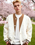 Men's Diamond Lattice Embossed Short Coat – Cotton-Poly Windbreaker, Standing Collar, Cropped Korean Fit, Apricot