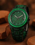 Men's Hip-Hop Full Rhinestone Quartz Watch , Luxury Green Alloy Fashion Timepiece