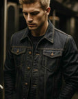 Men's Slim-Fit Lightweight Blue Jacket – Minimal Lapel, No Collar, Solid Color