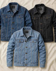 Men's Slim-Fit Lightweight Blue Jacket – Minimal Lapel, No Collar, Solid Color