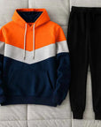 Men's Hooded Sports Tracksuit – Color Block Hoodie & Full-Length Trousers, 10 Combos, S–3XL