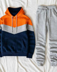 Men's Hooded Sports Tracksuit – Color Block Hoodie & Full-Length Trousers, 10 Combos, S–3XL