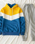 Men's Hooded Sports Tracksuit – Color Block Hoodie & Full-Length Trousers, 10 Combos, S–3XL