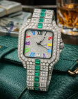 Men's Luxury Diamond Quartz Watch – Rectangular Dial Business Watch with Diamond Accents
