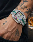 Men's Luxury Diamond Quartz Watch – Rectangular Dial Business Watch with Diamond Accents