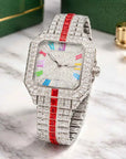 Men's Luxury Diamond Quartz Watch – Rectangular Dial Business Watch with Diamond Accents