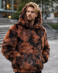 Veste d'hiver à capuche en fausse fourrure pour homme – Sweat à capuche zippé coupe ample