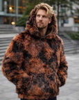 Men's Faux Fur Hooded Jacket – Zip-Up Winter Hoodie with Loose Fit