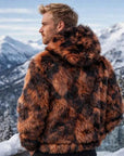 Men's Faux Fur Hooded Jacket – Zip-Up Winter Hoodie with Loose Fit