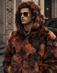 Men's Faux Fur Hooded Jacket – Zip-Up Winter Hoodie with Loose Fit