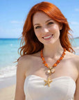 Women's Starfish and Shell Pendant Necklace – Boho Beach Clavicle Chain