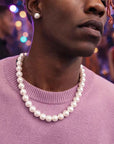 Men's Imitation Pearl Beaded Necklace – 12mm/14mm High-Luster Hip-Hop Retro Chain