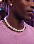 Men's Imitation Pearl Beaded Necklace – 12mm/14mm High-Luster Hip-Hop Retro Chain