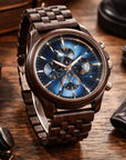 Men's Natural Sandalwood Quartz Watch – Large Dial Chronograph, Minimalist Wooden Design