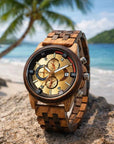 Men's Natural Sandalwood Quartz Watch – Large Dial Chronograph, Minimalist Wooden Design