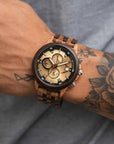 Men's Natural Sandalwood Quartz Watch – Large Dial Chronograph, Minimalist Wooden Design