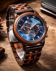 Men's Natural Sandalwood Quartz Watch – Large Dial Chronograph, Minimalist Wooden Design