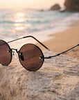 Men's Rimless Crystal Lens Sunglasses – Round Vintage Metal Frame with UV Protection