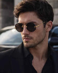 Men's Rimless Crystal Lens Sunglasses – Round Vintage Metal Frame with UV Protection