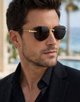 Herren-Sonnenbrille mit Naturkristallen im Pilotenstil – Retro-Pilotenbrille mit UV-Schutz