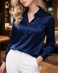 Damen Seidenbluse mit eckigem Ausschnitt – schlanke Passform, langärmeliges, elegantes Bürohemd
